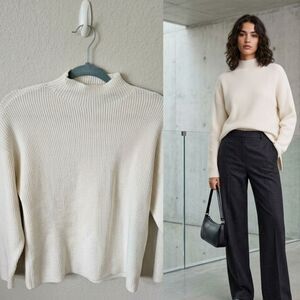 Mango MNG Ribbed Mock Neck Sweater XS Cream Off-White Drop Shoulder Quiet Luxury